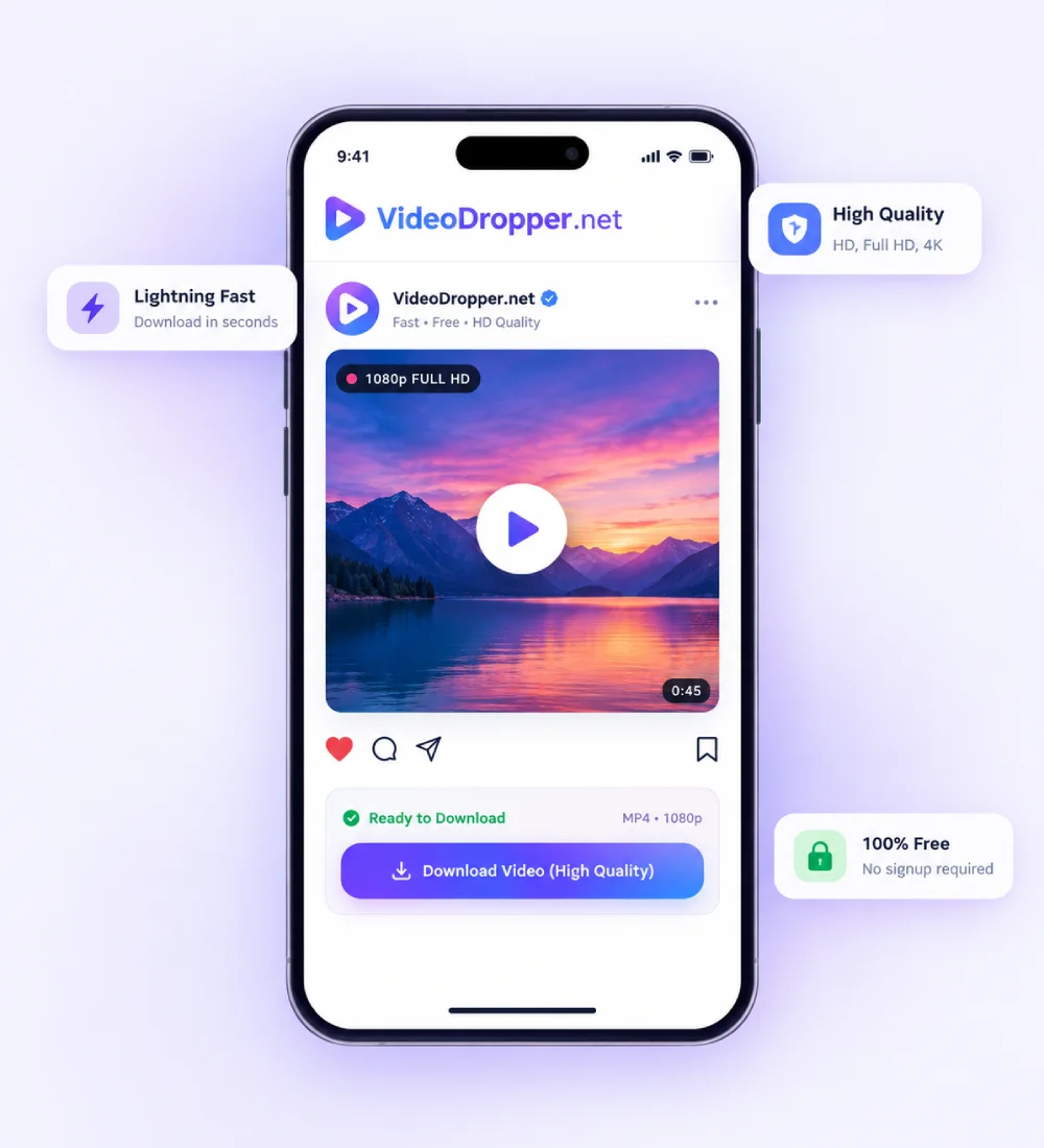 VideoDropper on a phone showing a downloaded Instagram video