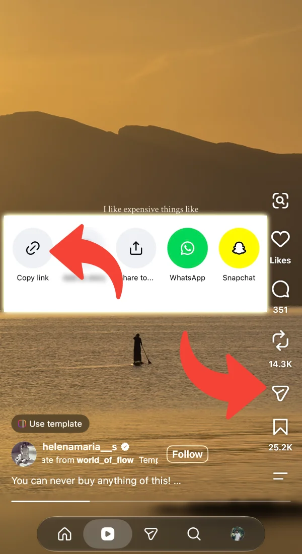 Copying a Reel link from Instagram