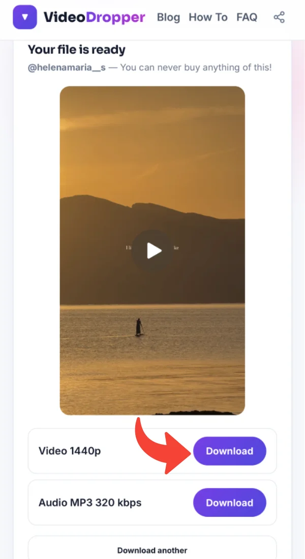 Reel result with download buttons