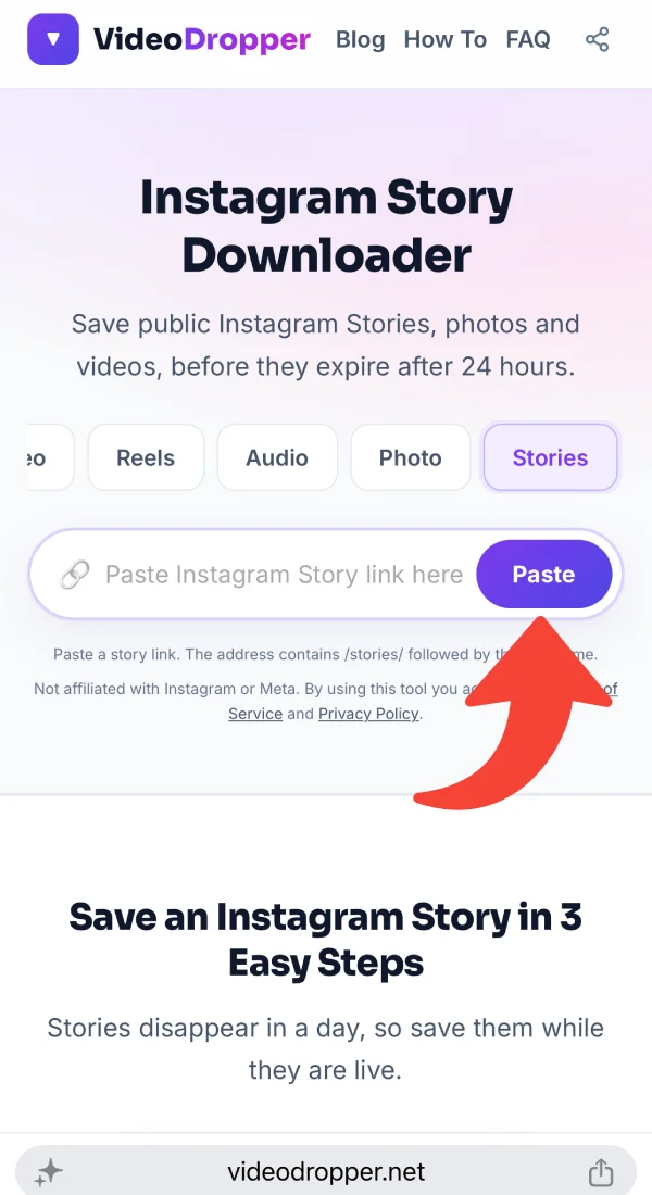 Pasting a story link into the box