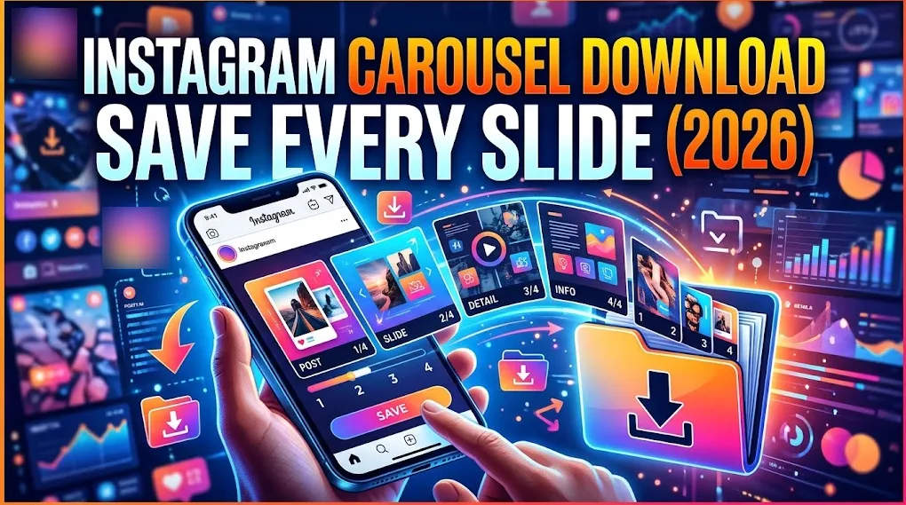 Instagram carousel post with several slides being saved to a phone gallery